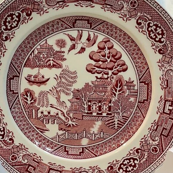 Alfred Meakin Pink Transferware Willow Ware Dinner Plate Willow Floral Design - Picture 9 of 12
